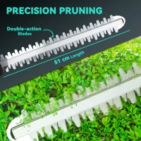 Outsunny 20" Cordless Hedge Trimmer, 18V Electric Hedge Cutter with 51cm Dual Action Blade, 2 x 4000mAh Batteries and Brushless Motor for Garden Branches, Shrubs, Twigs, Blue(m-6)