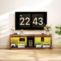 HOMCOM Meuble TV avec lumières LED et télécommande, étagères et compartiments ouvert, 140x35x47cm, marron(m-7)