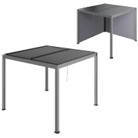 Outsunny Pergola bioclimatique extérieur en aluminium 3 x 3 m avec rideaux, système de drainage caché, gris(m-1)