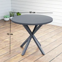 Outsunny Garden Table, 85cm Round Outdoor Dining Table with Steel Frame, Wood Effect Top, for Balcony, Deck, Dark Grey(m-3)