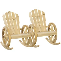 Outsunny 2 Piece Wooden Adirondack Rocking Chair Reclining Armchair Outdoor Garden Furniture Patio Porch Rocker - Natural(m-10)