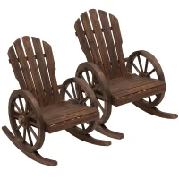 Outsunny 2 Piece Wooden Adirondack Rocking Chair Reclining Armchair Outdoor Garden Furniture Patio Porch Rocker - Carbonized Wood Colour(m-1)