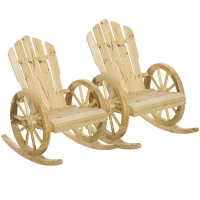 Outsunny 2 Piece Wooden Adirondack Rocking Chair Reclining Armchair Outdoor Garden Furniture Patio Porch Rocker - Natural(m-11)