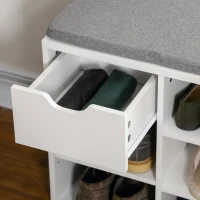 HOMCOM Banc à chaussures avec coussin d'assise, compartiments ouverts et tiroir, 101 x 29 x 47,5 cm, blanc et gris(m-7)