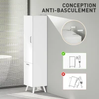 HOMCOM Meuble colonne de salle de bain meuble de rangement avec placards à porte, 35 x 31,5 x 144 cm, blanc(m-5)