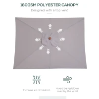 Outsunny parasol przeciwsłoneczny parasol ogrodowy zginany 3-stopniowa regulacja drewno jodłowe kolor szary(m-5)