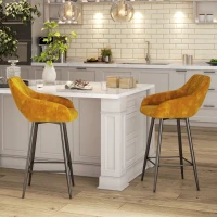 HOMCOM Set of Two Velvet-Feel Bar Stools - Brown(m-4)