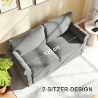 HOMCOM 2-Sitzer-Sofa, Kompakte Wohnzimmercouch, Stoff in Leinenoptik, weiche Sitzkissen, Stahlrahmen, Dunkelgrau(m-6)