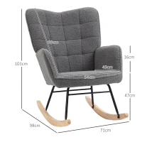 HOMCOM Poltrona Baloiço em Borrego com Oscilação de 40° Pés de Madeira de Faia e Estrutura de Aço 71x98x101 cm Cinzento Escuro(m-3)
