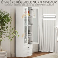 HOMCOM Meuble de rangement moderne avec placard à portes vitrées, étagères réglables et 2 tiroirs, 59 x 30 x 164 cm, blanc(m-5)