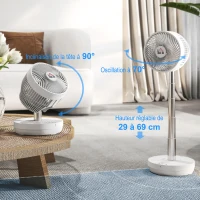 HOMCOM Ventilateur de bureau avec télécommande et batterie rechargeable, alimenté par USB, inclinaison et hauteur réglables, blanc(m-4)