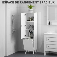 HOMCOM Meuble colonne de salle de bain meuble de rangement avec placards à porte, 35 x 31,5 x 144 cm, blanc(m-4)