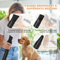 PawHut Sèche-cheveux pour chien pulseur chien professionnel 2200W avec 3 buses différentes faible bruit 3 températures blanc(m-6)