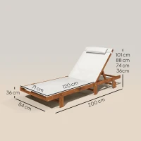 Outsunny Bain de soleil en bois avec roulettes dossier inclinable en 4 positions appui-tête, 84x200x101cm, blanc(m-3)