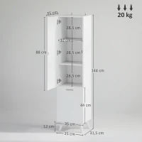 HOMCOM Meuble colonne de salle de bain meuble de rangement avec placards à porte, 35 x 31,5 x 144 cm, blanc(m-3)