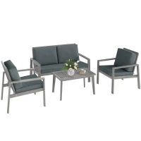 Outsunny 4-Piece Wooden Garden Furniture Set with Cushions - Light Grey(m-10)