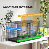PawHut Jaula para Pájaros con Divisor 4 Comederos 4 Perchas Bandeja Extraíble para Loros Canarios Periquitos 94x57x57 cm Negro(m-6)