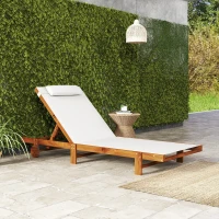 Outsunny Tumbona Reclinable de Madera con Ruedas Respaldo Ajustable y Cojín para Patio Terraza Balcón 200x84x101 cm Blanco y Teca(m-9)