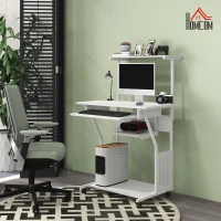 HOMCOM Bureau d'ordinateur roulant avec étagères de rangement, poste de travail et plateau pour clavier, 80x50x130cm, blanc(m-6)