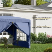 Outsunny Tenda de Jardim com Paredes Laterais Amovíveis Janelas Porta com Zíper e Bolsa de Transporte 295x295x195-258 cm Azul(m-7)