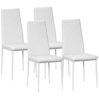 HOMCOM Lot de 4 chaises de salle à manger avec dossier haut, revêtement synthétique et pieds en acier, blanc