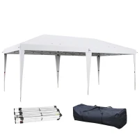 Outsunny Tenda Dobrável 6x3 Tenda de Jardim Portátil com Bolsa de Transporte Tecido Oxford para Exterior Festas Acampamento Branco(m-10)