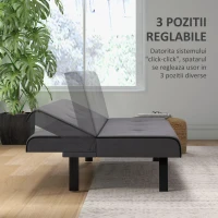 HOMCOM Canapea Extensibilă cu Spătar Reglabil în 3 Poziții și Șezut Tapițat, 170x76x72.5 cm, Gri(m-5)
