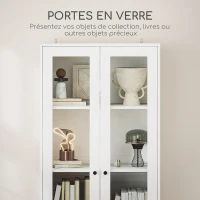 HOMCOM Meuble de rangement moderne avec placard à portes vitrées, étagères réglables et 2 tiroirs, 59 x 30 x 164 cm, blanc(m-6)