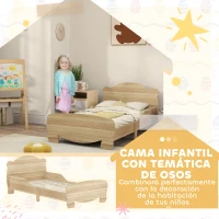 AIYAPLAY Cama Infantil de Madera con Barandillas y Diseño de Oso Estructura Baja para Niños de 3-6 Años 143,5x80x55 cm Natural(m-6)