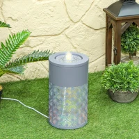 Outsunny 30 cm Tall Garden Waterfall Fountain with LED Lights and Pump, Garden Water Feature Water Fountain with Adjustable Flow and Cut-out Design for Indoor and Outdoor Decor, Light Grey(m-8)