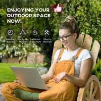 Outsunny Wooden Adirondack Rocking Chair Reclining Armchair Outdoor Garden Furniture Patio Porch Rocker - Natural(m-5)