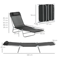 Outsunny Set of Two Steel Frame Sun Loungers, with Reclining Backs - Black(m-3)