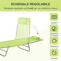 Outsunny Lettino Prendisole Pieghevole con Schienale Reclinabile e Cuscino, 182x56x24.5cm(m-4)