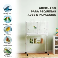 PawHut Gaiola para Pássaros com Divisória Rodas Gaiola para Aves com Comedouros Poleiros e Bandeja Removível 76x46x116 cm Branco(m-9)
