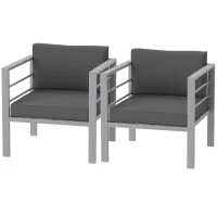 Outsunny Garden Sofa Set of 2, All-Weather Garden Sofa Set with Removable Cushions, Metal Frame Outdoor Furniture for Balcony, Charcoal Grey(m-11)