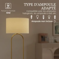 HOMCOM Lampadaire abat-jour en lin douille E27 style moderne interrupteur à pied pour salon et chambre 156 cm doré et noir(m-7)