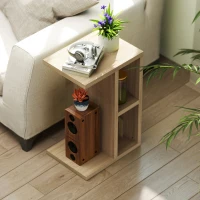 HOMCOM Table d'appoint 3 niveaux en forme de C avec 2 compartiments ouverts, 40 x 29,8 x 60 cm, chêne(m-6)