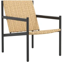 Outsunny Cadeira de Jardim em Vime com Apoios de Braços Encosto Inclinado e Estrutura de Aço 61x74x81 cm Madeira(m-1)
