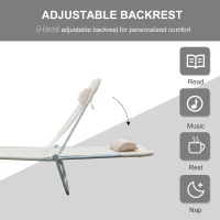 Outsunny Outdoor Foldable Sun Lounger, Adjustable Backrest Garden Recliner Sun Lounger Chair with Headrest Pillow, Beige(m-4)