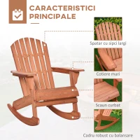 Outsunny Scaun Adirondack Impermeabil din Lemn pentru Grădină și Exterior, 77x94x97 cm, Lemn Natural(m-6)