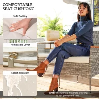 Outsunny Five-Piece Rattan Set, with Wood-Top Table - Teak(m-7)