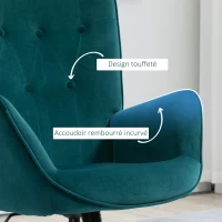 HOMCOM Fauteuil de salon pivotant avec hauteur réglable, dossier capitonné, tissu aspect velours, bleu(m-5)