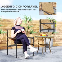 Outsunny Cadeira de Jardim em Vime com Apoios de Braços Encosto Inclinado e Estrutura de Aço 61x74x81 cm Madeira(m-6)