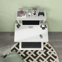 HOMCOM Bureau d'ordinateur roulant avec étagères de rangement, poste de travail et plateau pour clavier, 80x50x130cm, blanc(m-7)