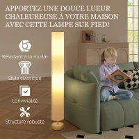 HOMCOM Lampadaire sur pied de salon avec abat-jour en lin, interrupteur à pied, 2 x douille E27, 120 cm, beige(m-6)
