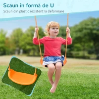 Outsunny Leagan pentru Copii 3-8 Ani pentru Gradina din Otel si PE cu Scaun si Tarusi, 163x145x181 cm, Albastru si Portocaliu(m-5)