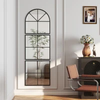 HOMCOM Miroir mural arqué 60 x 180 cm forme fenêtre avec cadre métallique, pour salon, chambre, couloir, noir(m-9)