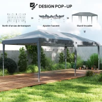 Outsunny Tonnelle 6 x 3 m barnum de jardin pop-up pliant sac inclus acier époxy oxford haute densité gris clair(m-4)