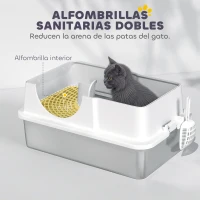 PawHut Arenero para Gatos Cubierto con Bandeja de Acero Inoxidable Tapa Extraíble Bordes Altos Fácil de Limpiar Blanco(m-8)