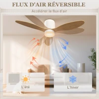 HOMCOM Ventilateur de plafond avec lumière réglable et télécommande 115 cm, 3 couleurs, 3 pales, 6 vitesses, minuterie, naturel(m-7)